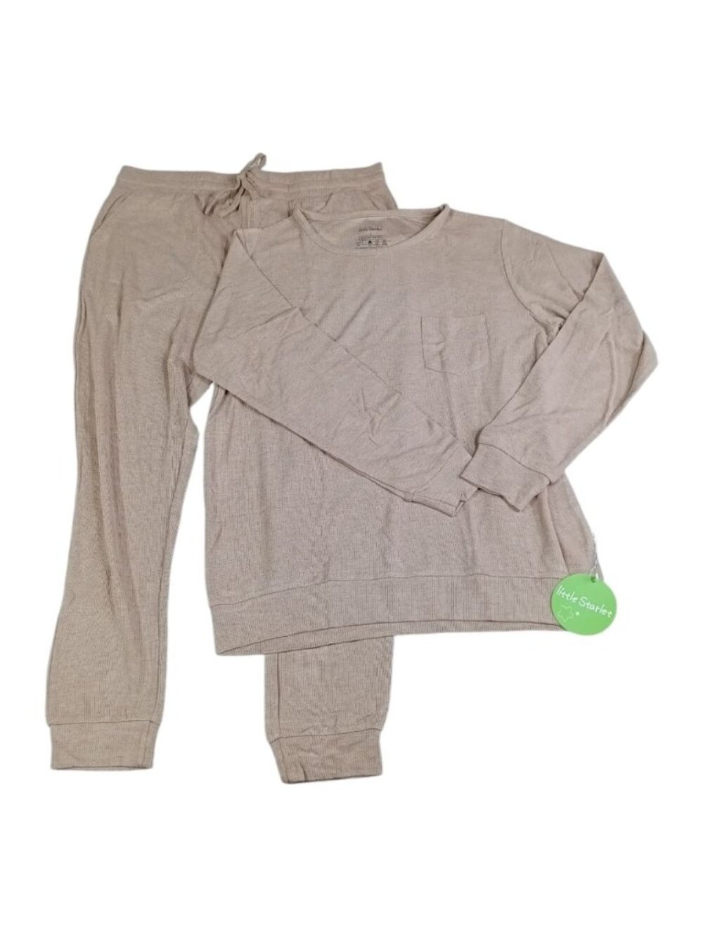 Little Starlet Women's Jogger Set Size L Khaki 2 Piece Set Lounge Pajamas Long